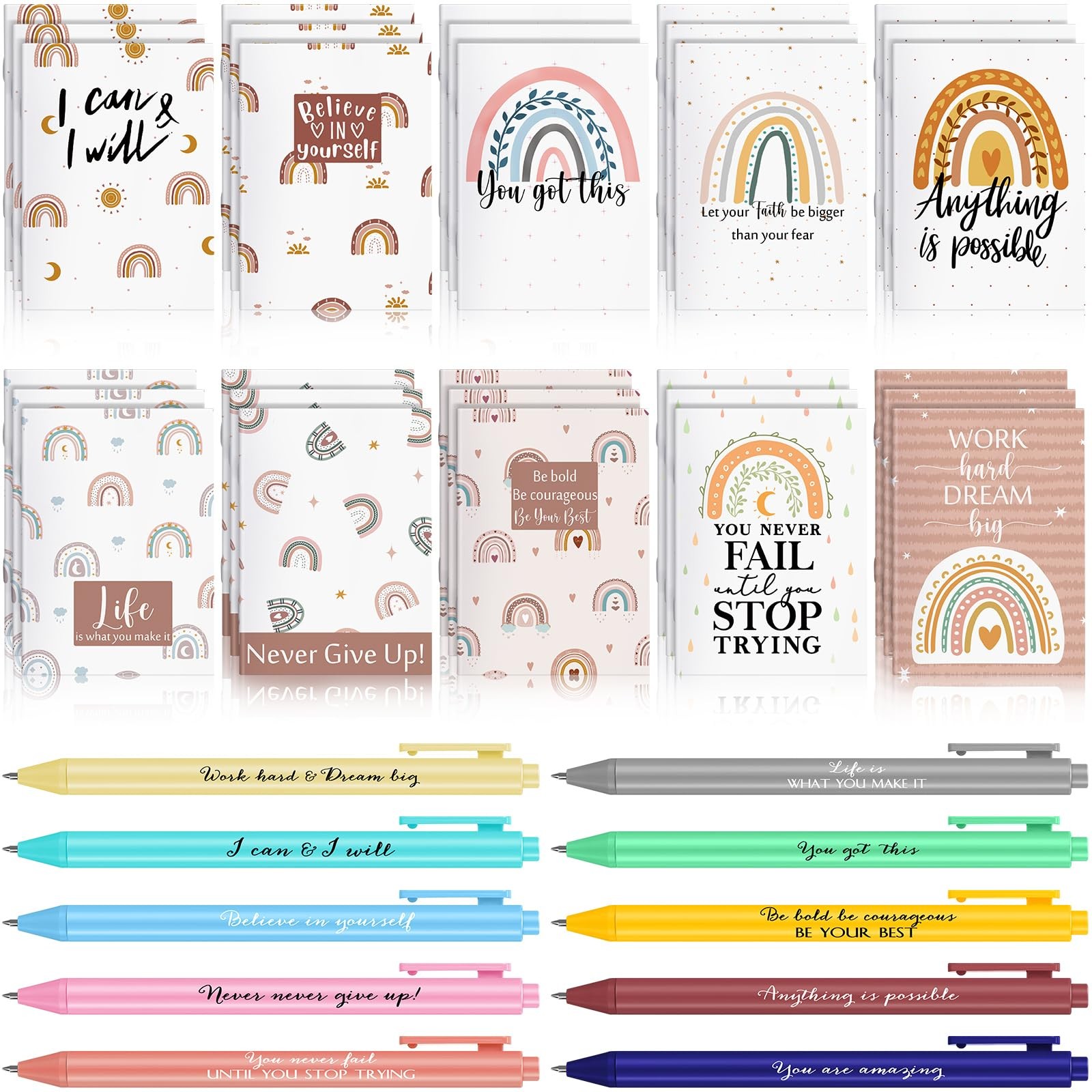 120 Pcs/60 Sets Inspirational Notebooks with Pen Bulk Motivational Mini Notep…