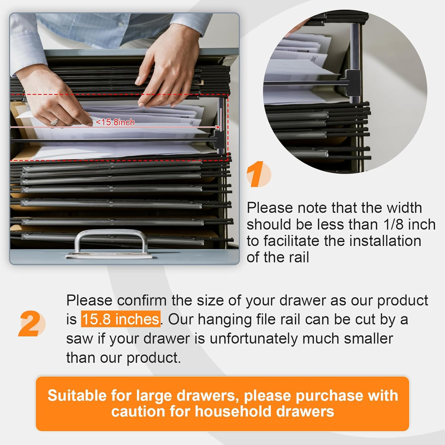 4-Piece PVC Black Hanging File Folder Rails with 8 Clips, 1 X 0.75 X 0.75 Inches