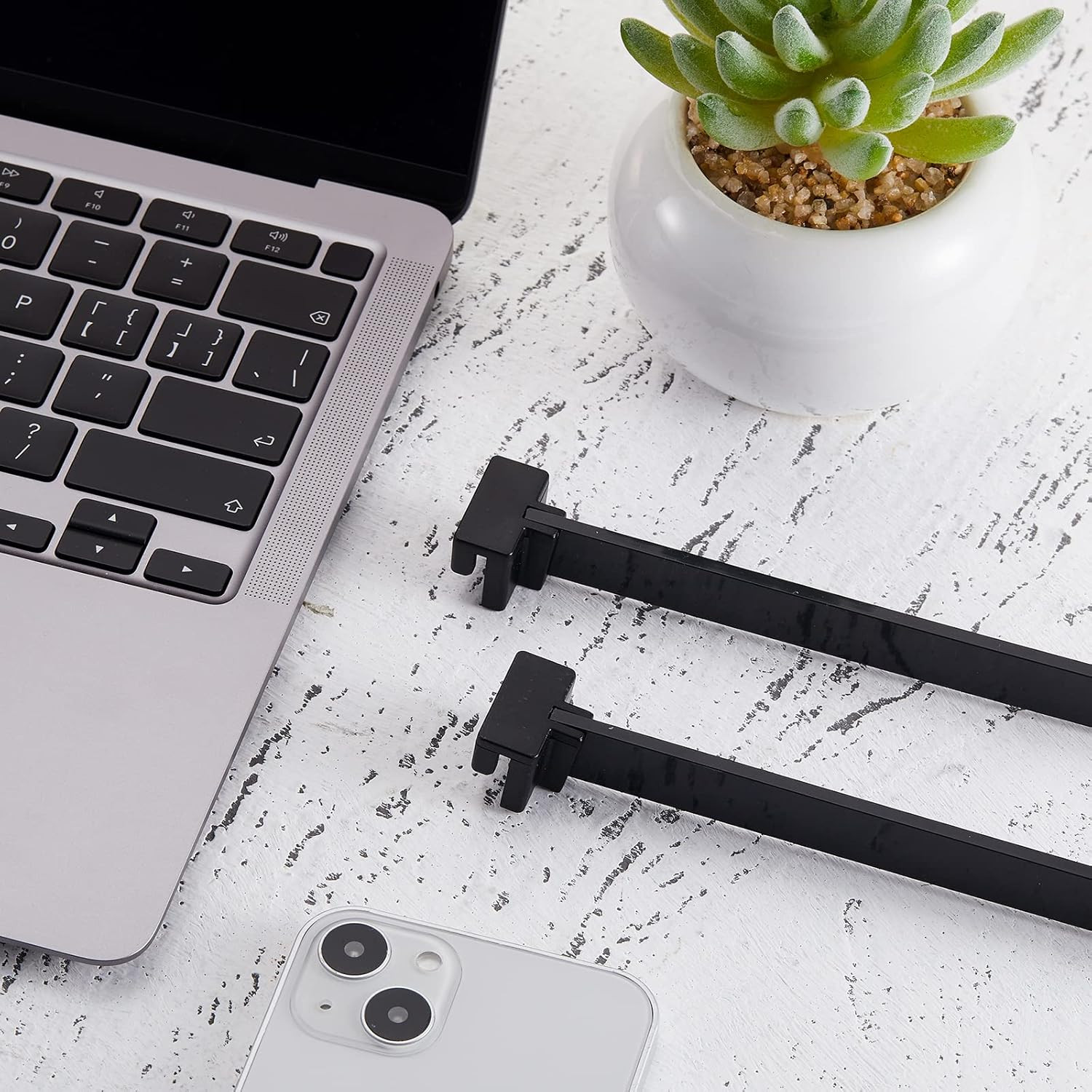 4-Piece PVC Black Hanging File Folder Rails with 8 Clips, 1 X 0.75 X 0.75 Inches
