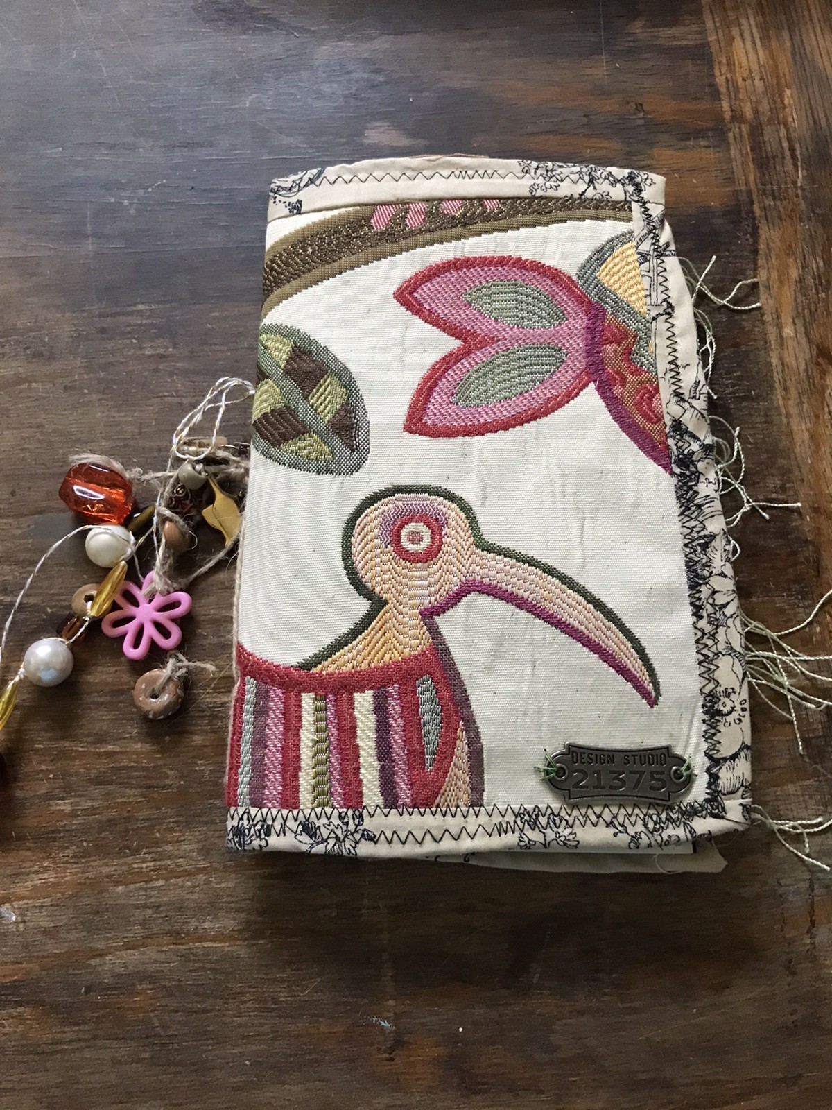 Graphic Bird Upholstery Fabric Junk Journal Single Signature 30 Pg Spine Dangle
