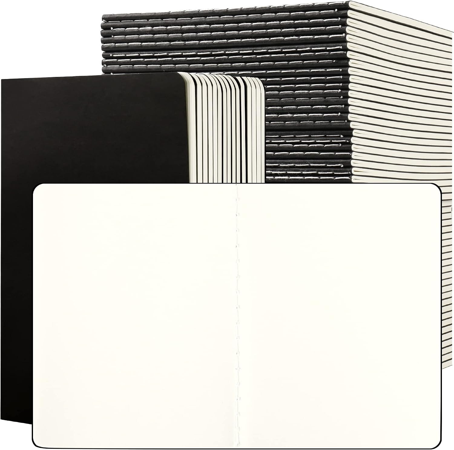 100 Pack Small Blank Notebook & Journal Bulk, Black Cover, Unlined Thick Paper,