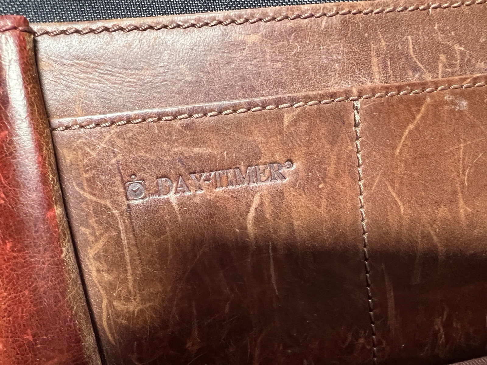 Vintage Day Timer Planner Brown Genuine Leather Organizer Binder Zip 7 Rings