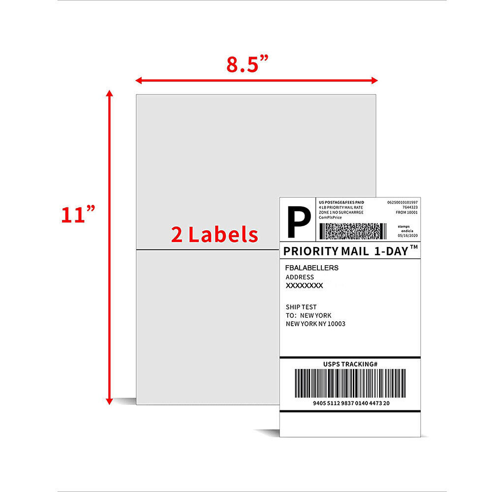 50-10000 Premium 8.5″x 5.5″ Half Sheet Self Adhesive Shipping Labels 2 Per Sheet