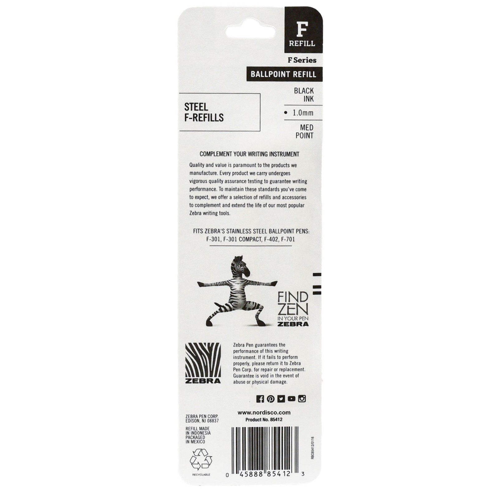Zebra F-301 Pens With Refills, Black Ink, 1.0 mm Medium Point, 7 Piece Set