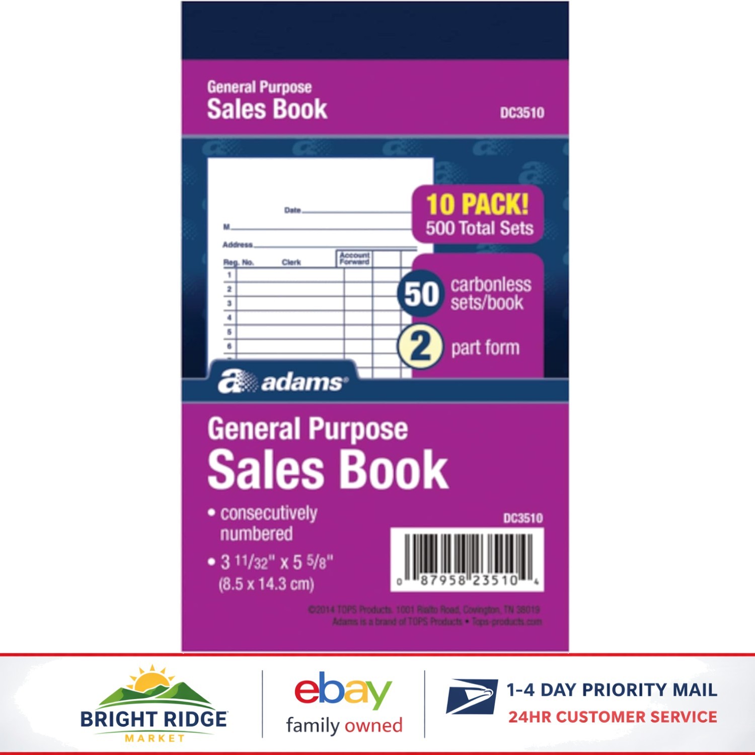 General Purpose Sales Receipt Book, 2-Part, 50 Sets, Compact, Easy to Carry