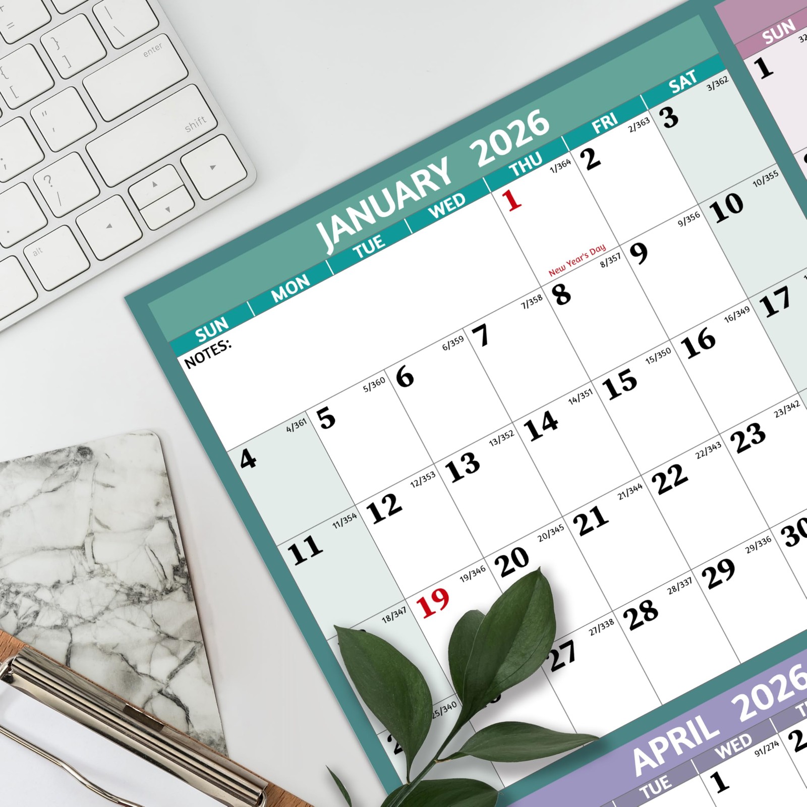 Yearly Wall Calendar 2026 – Large 2026 Vetical, multicolored