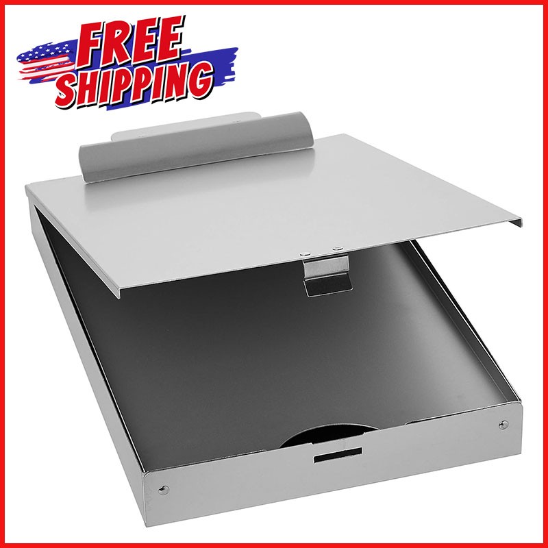 METAL CLIPBOARD CASE PAPER STORAGE Aluminum Box Form Holder Self-Locking Student