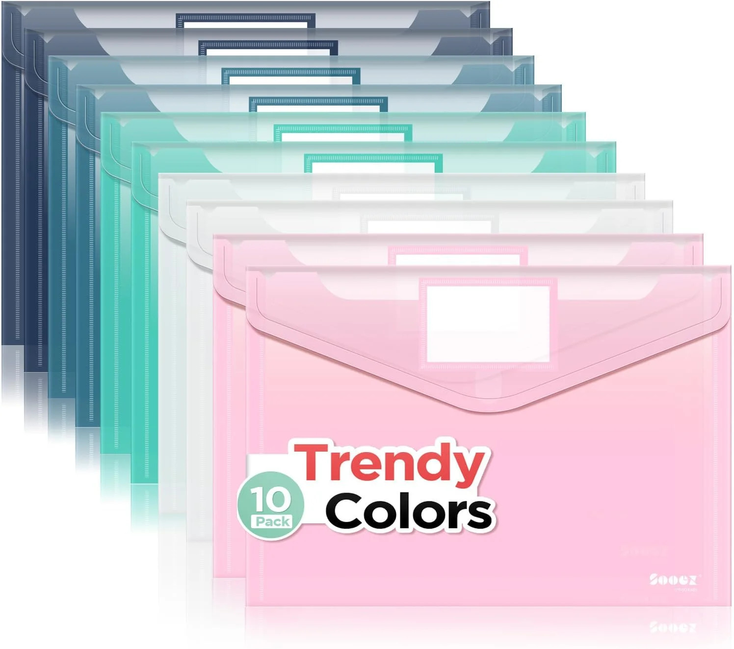 Sooez 10Pack Plastic Envelopes, Plastic File Folders, Clear Folders for Document