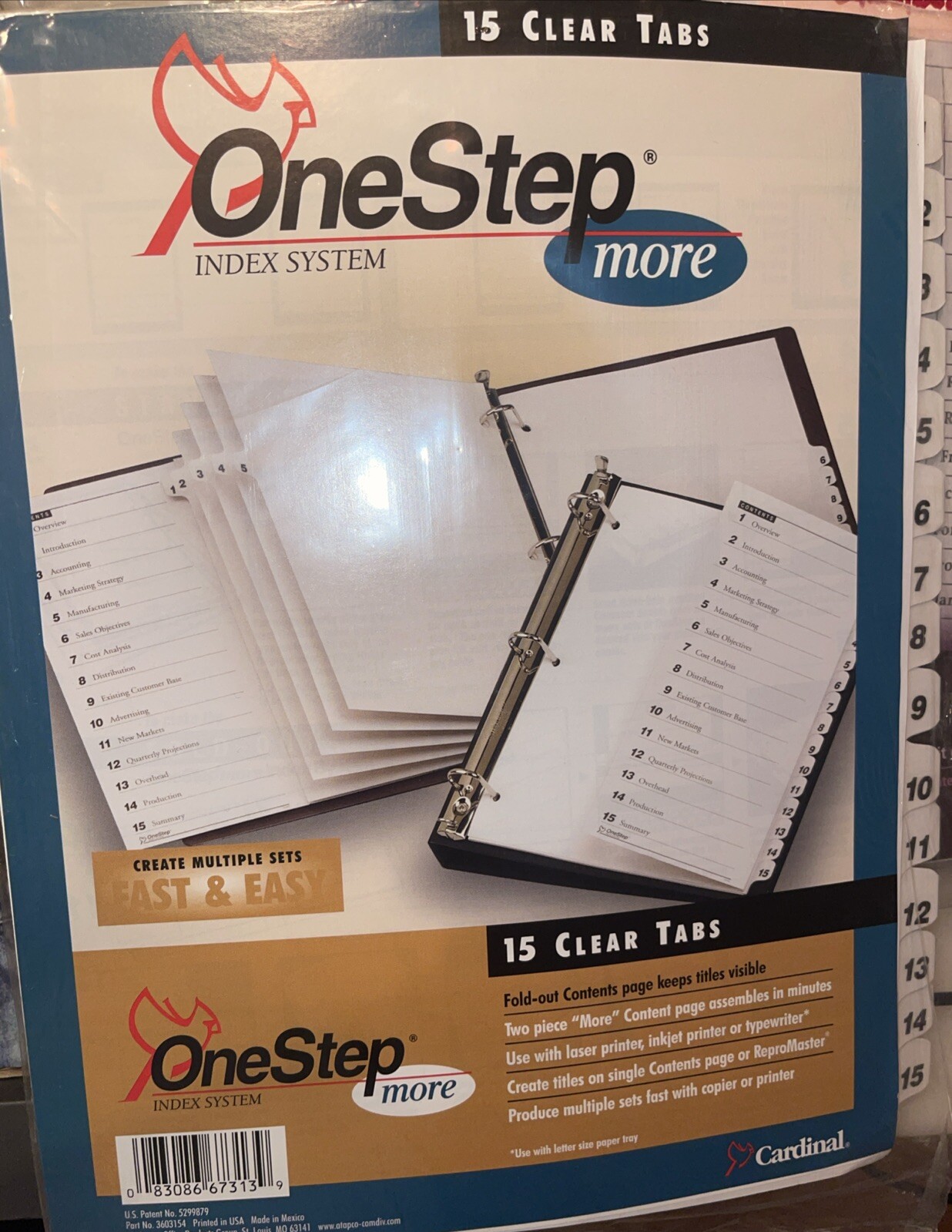 Onestep Numbered Index Dividers System 1-15 Tabs Cardinal Brands 61513