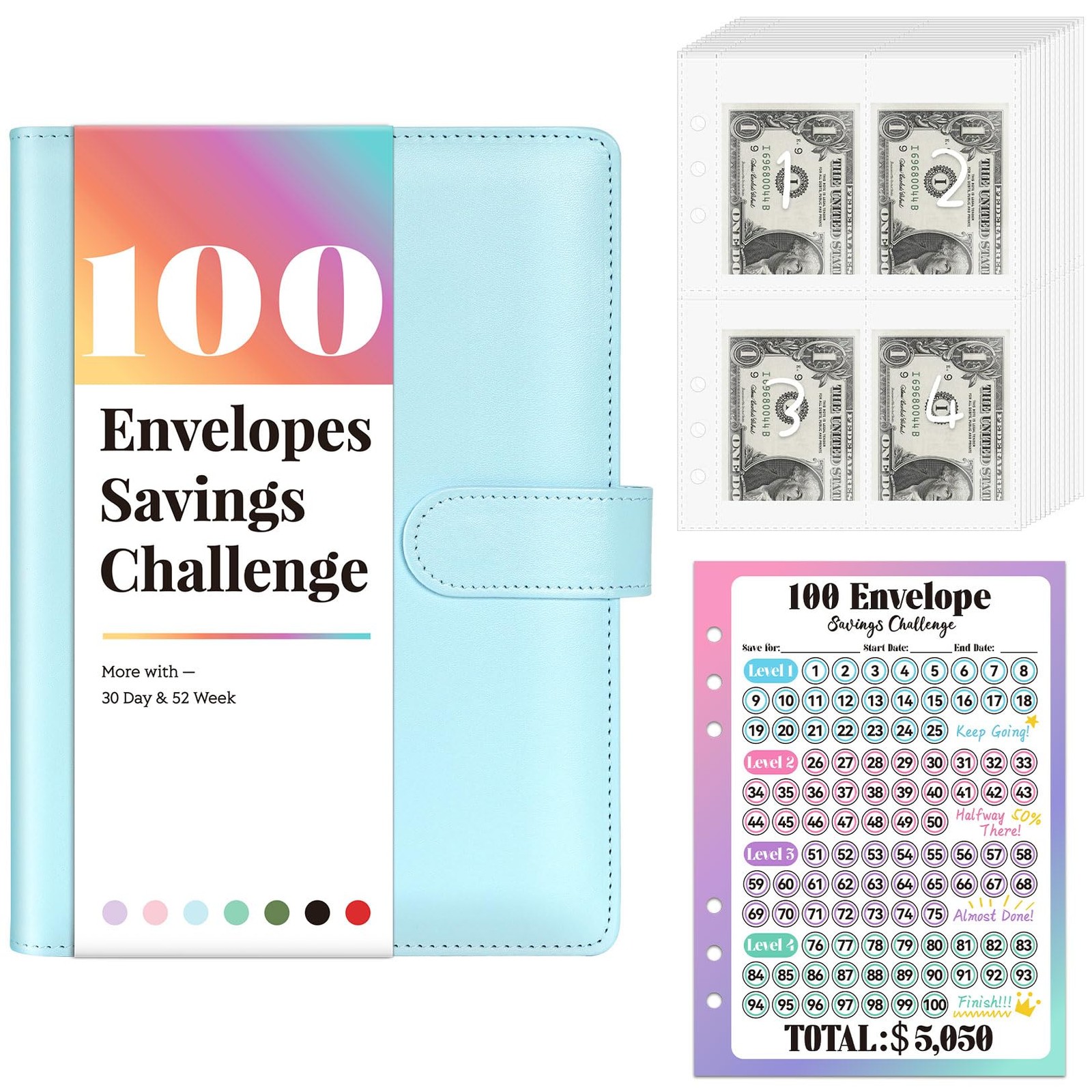 100 Envelopes Challenge Binder Money Saving Budget Book Save $5,050 Cash