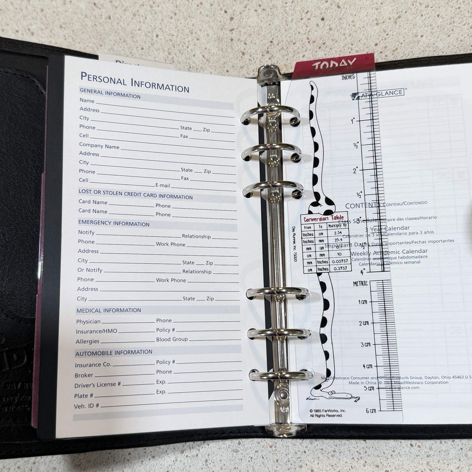 Vintage The Far Side Organizer Binder Day Runner Planner Zipper Leather 90s