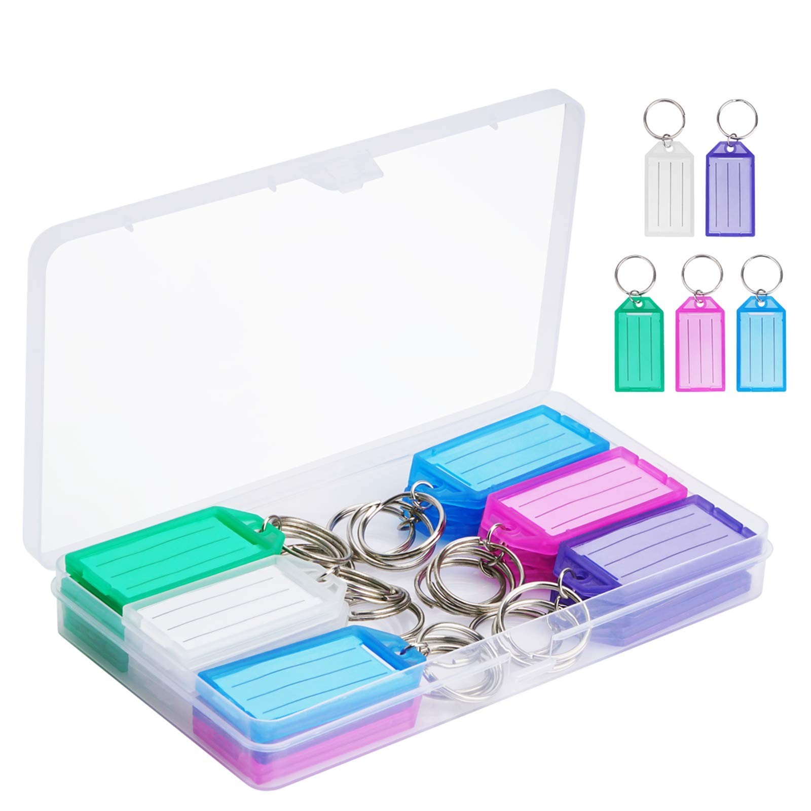 Cuttte 20 Pack Plastic Key Tags with 20PCS, White, Purple, Green, Pink, Blue