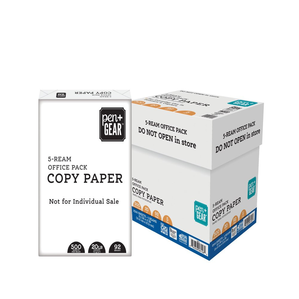 COPY PRINTER PAPER 8.5″ X 11″, 92 Bright, 20 Lb., 5 Reams (2,500 Sheets)