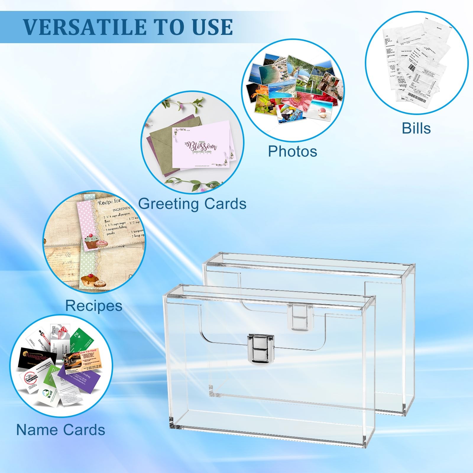 BTSKY 2 Pack Clear Acrylic Index Card Box for 4×6 Inch inch, Transparent
