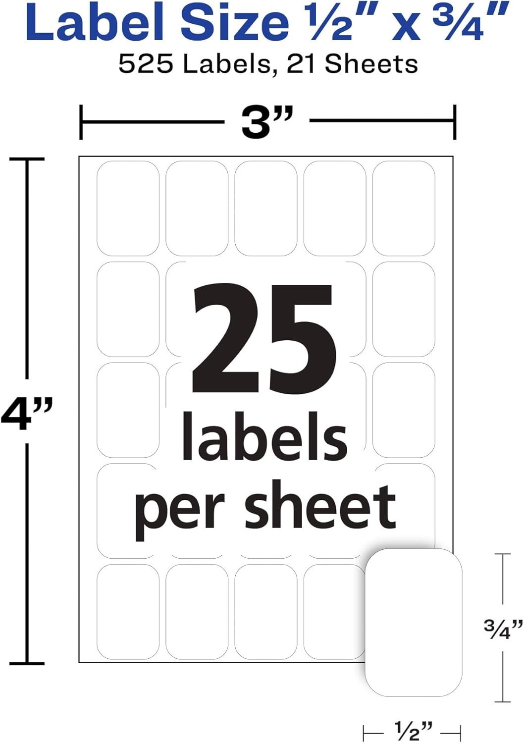 Multi-Use Removable Labels, 1/2″ X 3/4″, White, Non-Printable, 525 Blank Labels