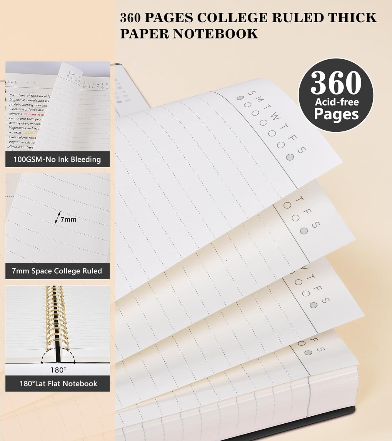 Spiral Notebook Journal, 360 Pages College Ruled Notebooks, Lined Thick Journals