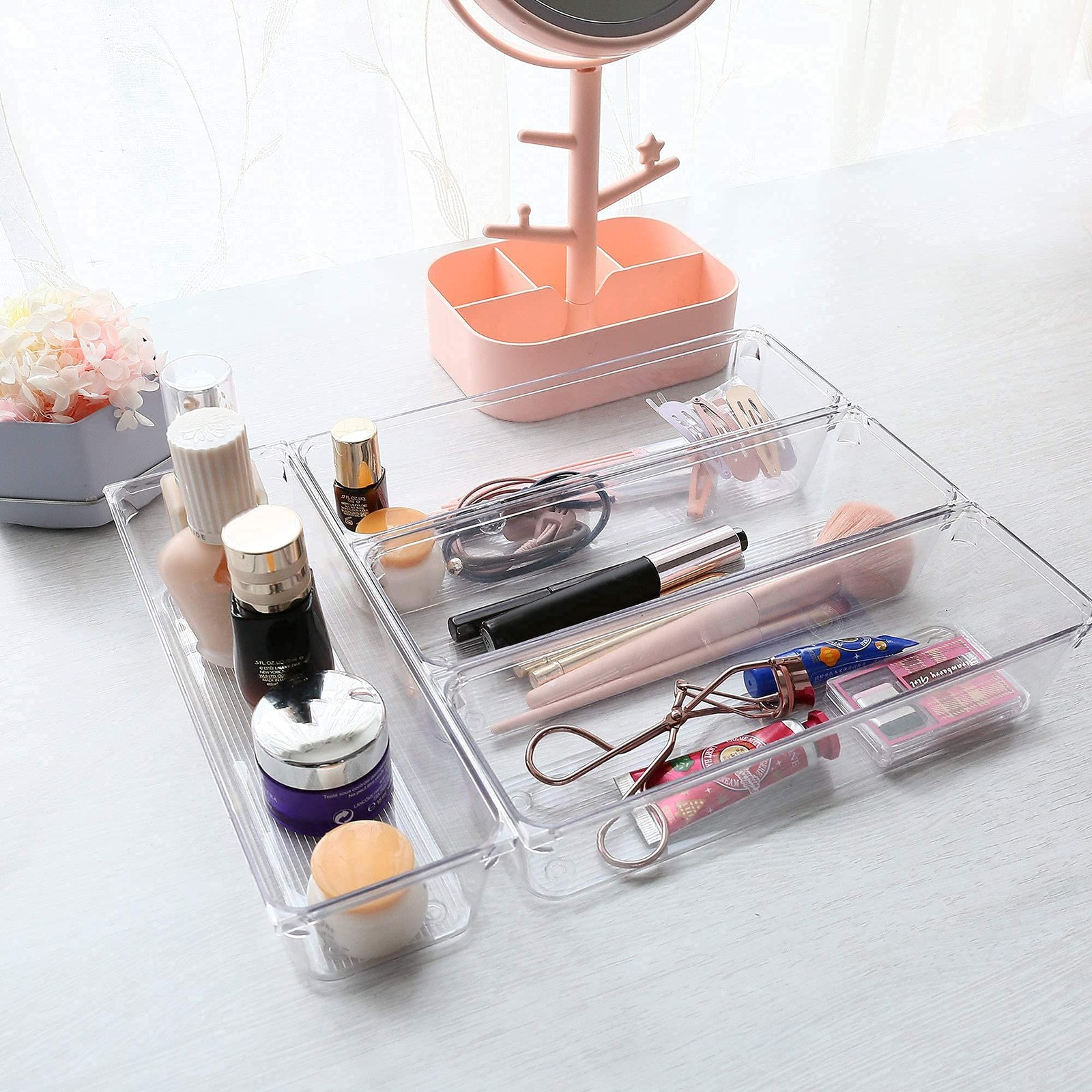Lotfancy 8 Pack Clear Plastic Drawer Organizers 9.232 Food Grade Storage Trays