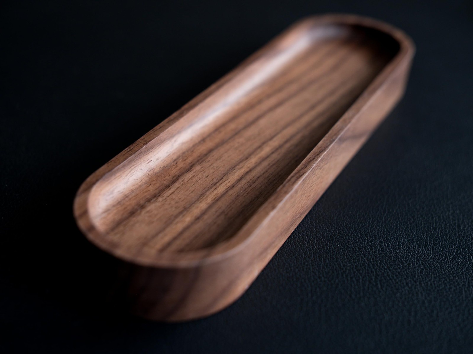 Timber Box Design Walnut Wood Pen Tray, Minimalist Oval Wooden Pencil Holder,…