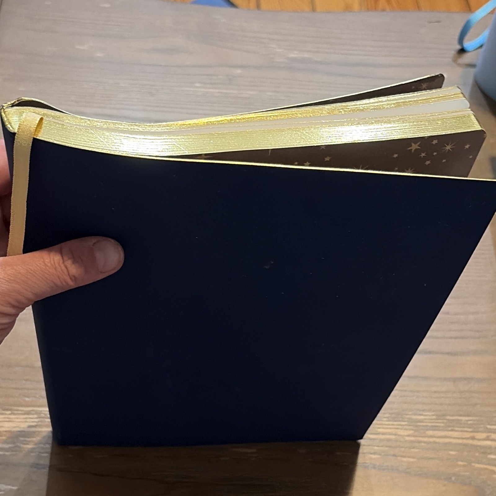 Blue & Gold Celestial Moon & Stars Lined Journal Notebook w/ Ribbon Bookmark