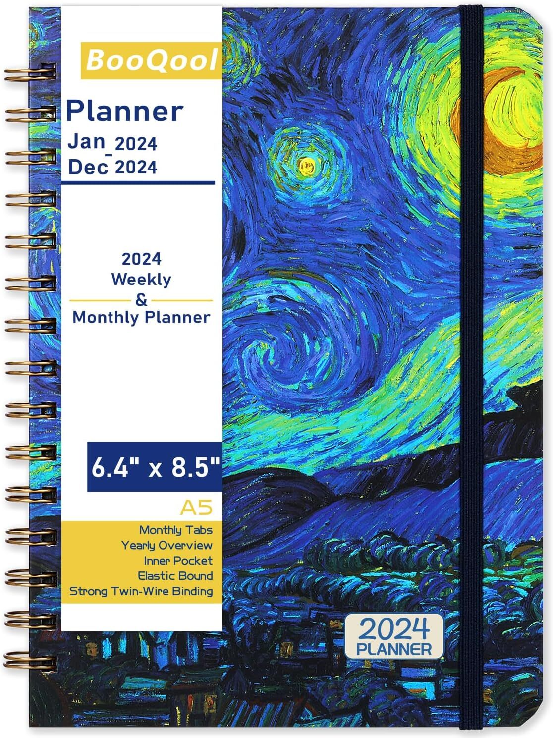 Medium Blue Starry Night 2025 Weekly Monthly Planner 8.5X6.4 Portable Organizer