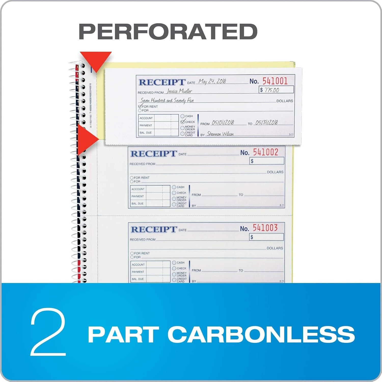 Adams Money and Rent Receipt Book, 2-Part Carbonless, 63″ x 11″, White/Canary