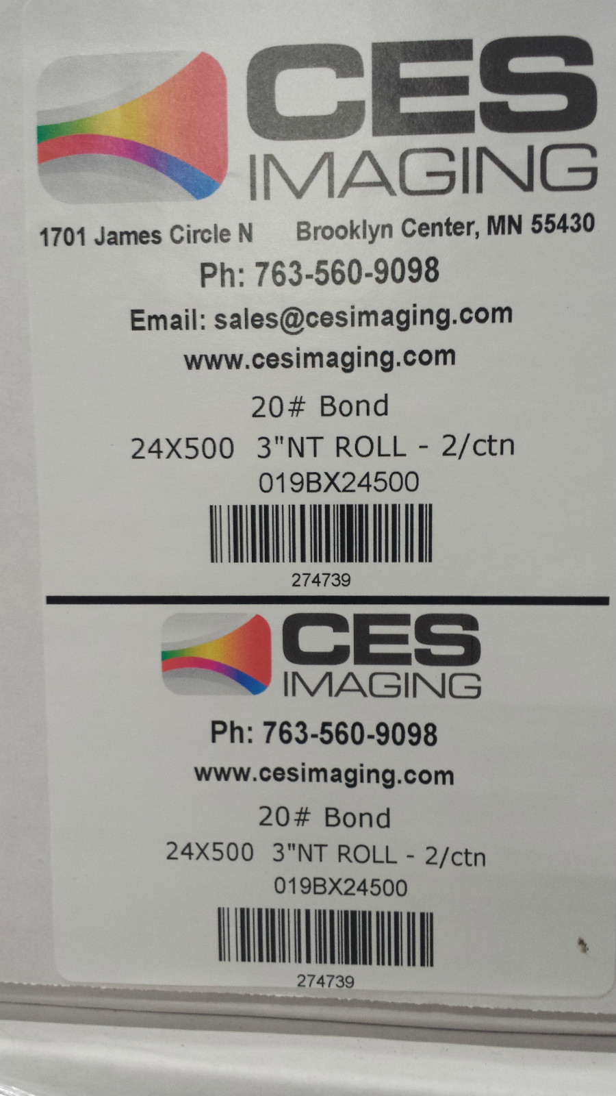 2 Rolls 24″x500′ Bond Plotter Paper Canon IPF 650 750 755 760 765 Inkjet 3″ core