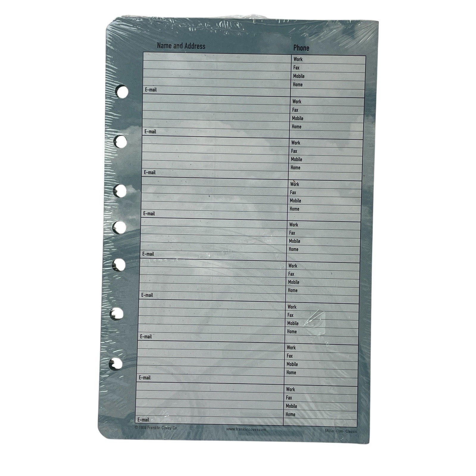 Franklin Covey Refill Phone Pages Millenium Classic Size 8.5×5.5 in. Blue Cloud