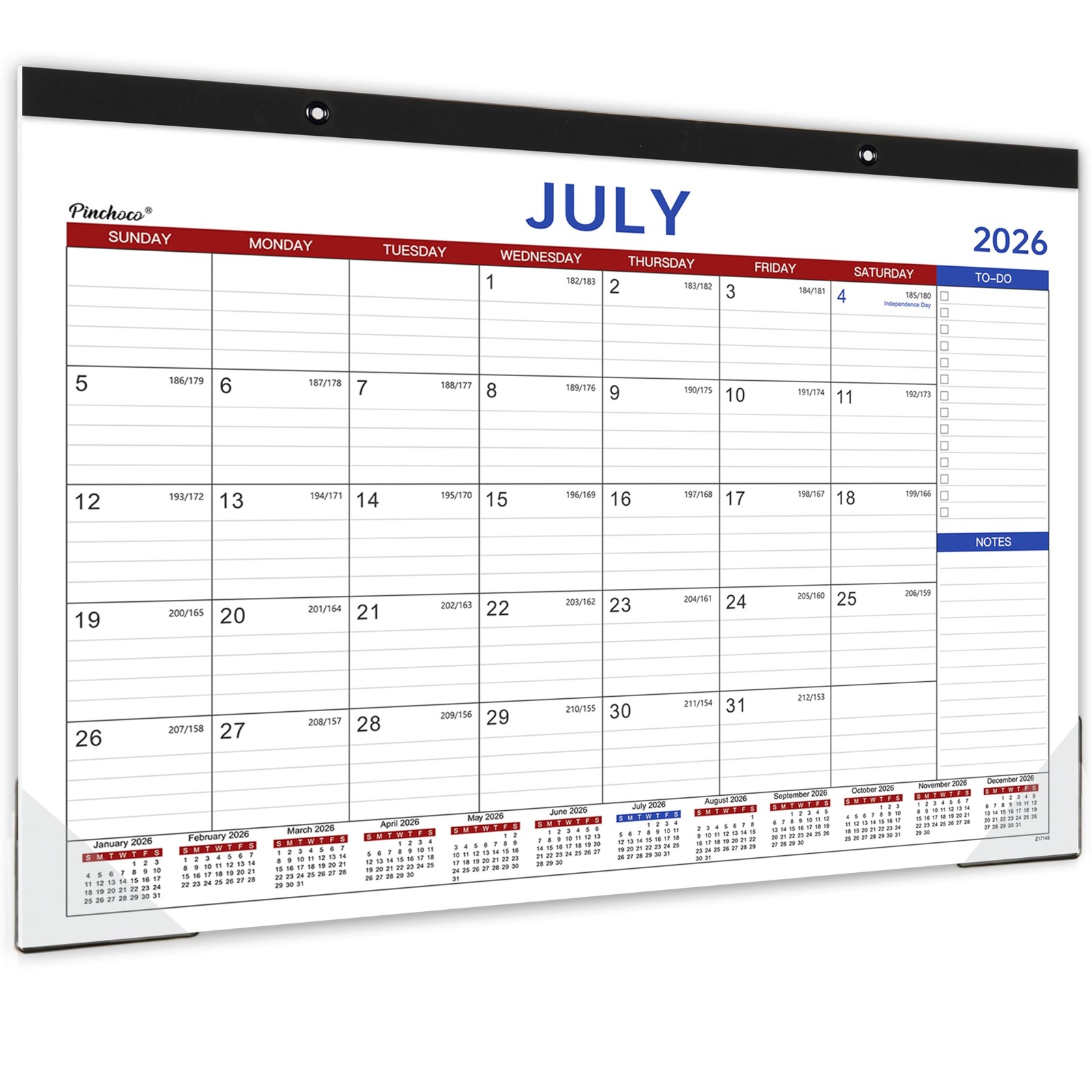 Desk Calendar 2026-2027 – 17″ x 12″, Black, Grey, Blue, Purple, Red
