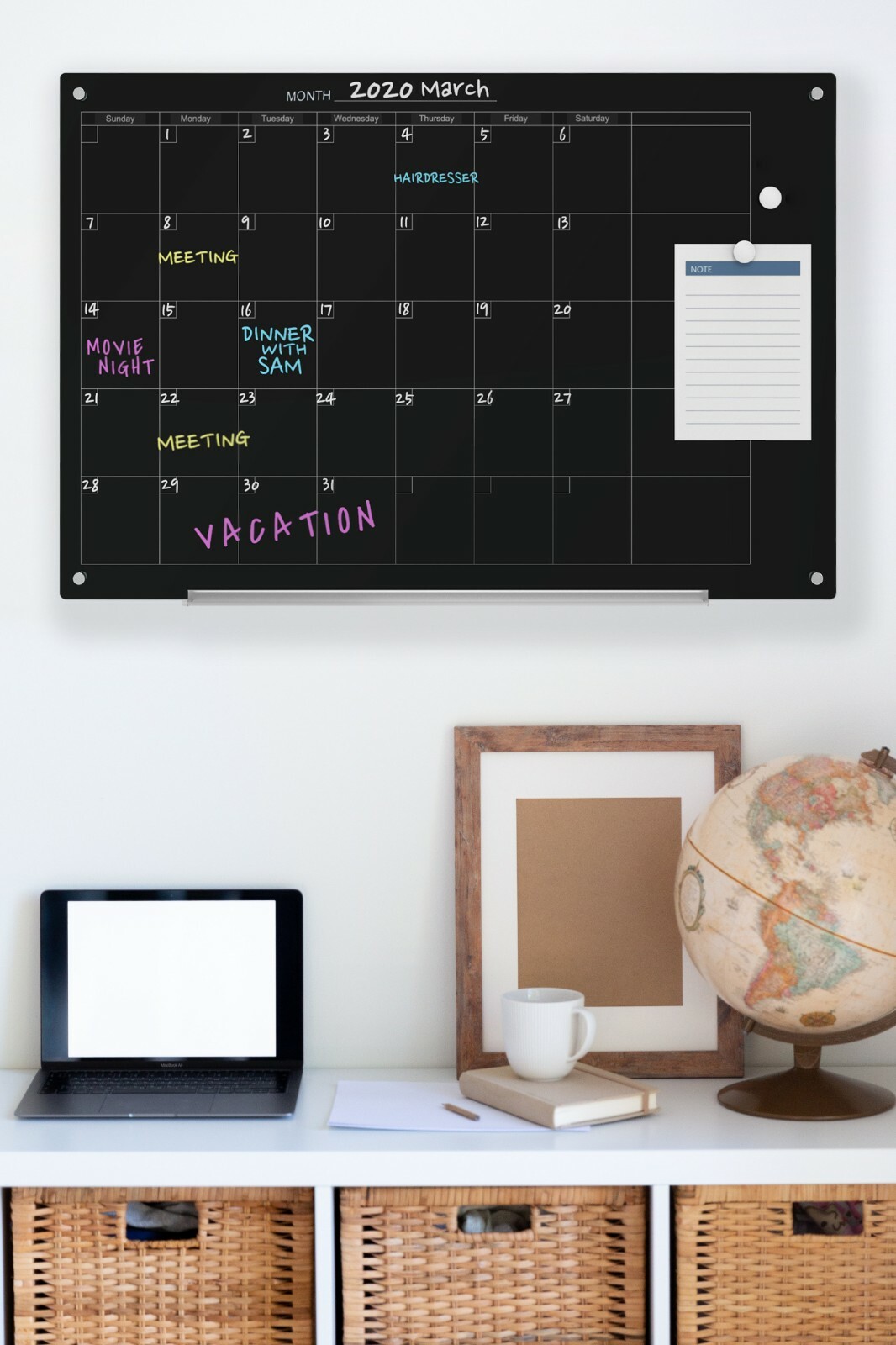 Audio-Visual Direct Magnetic Glass Calendar Dry-Erase Board Set, Monthly