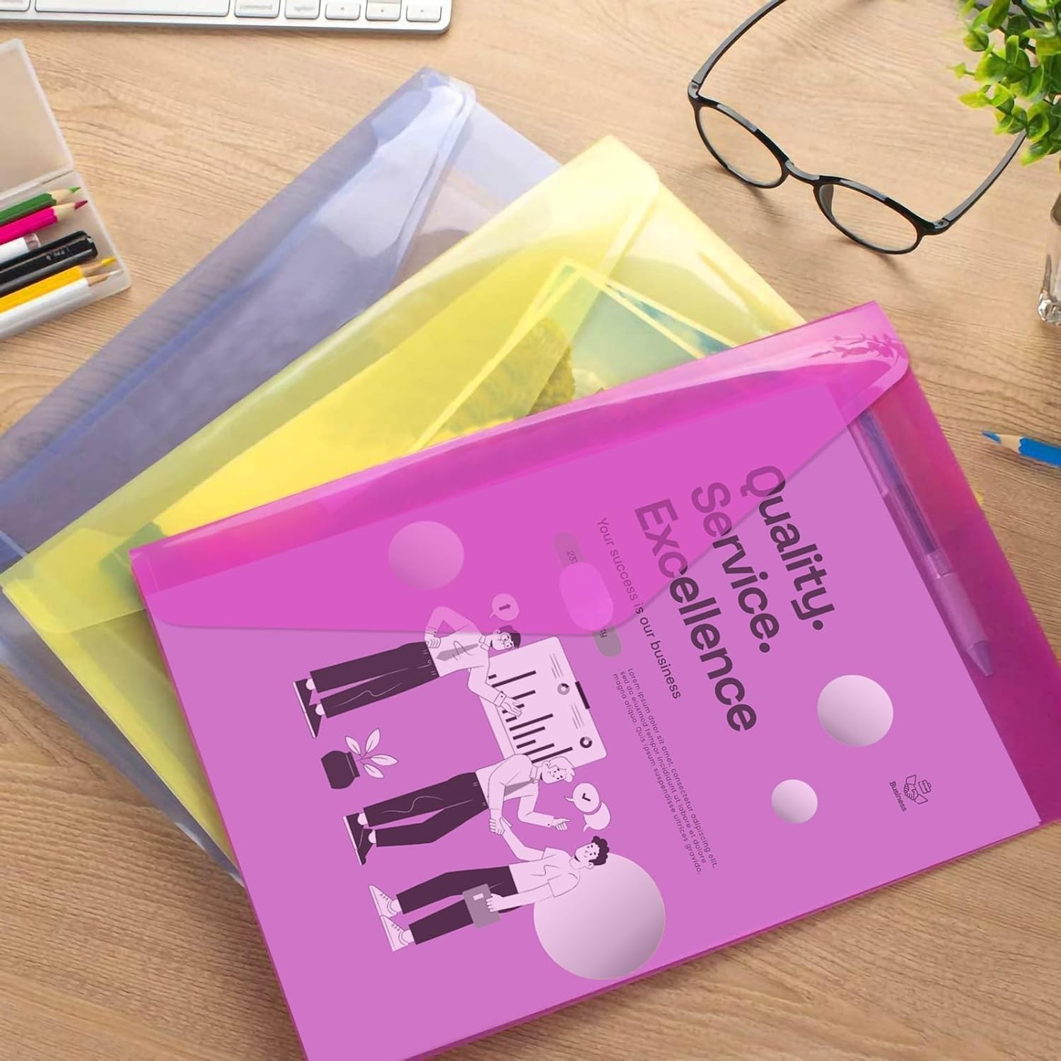 Sooez 12 Pack Plastic Envelopes File Folders, Plastic Folders with Pockets, Colo