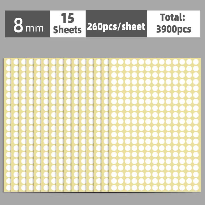 6Mm-100Mm Self Adhesive Dot Label Stickers 15 Sheets Multi Color and Size round
