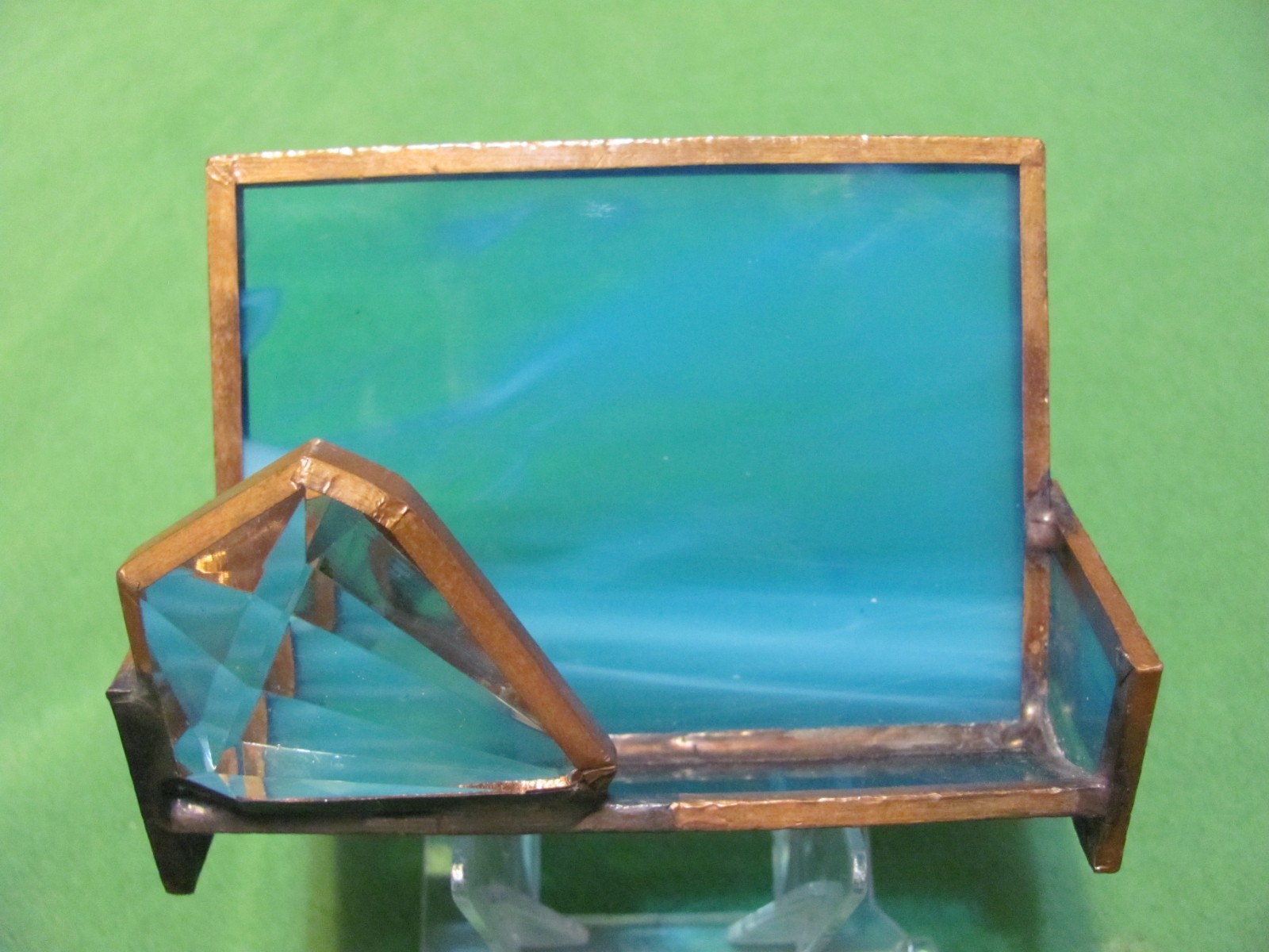Vintage Handmade Blue Stained Glass Business Card Holder 4″ x 2.5″ x 1.5″