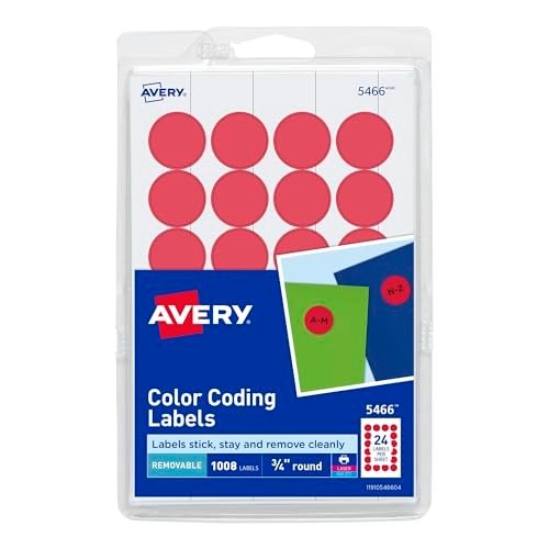 Avery 0.75″ Removable Self Adhesive Round Labels Red 1008 Pack Print & Write