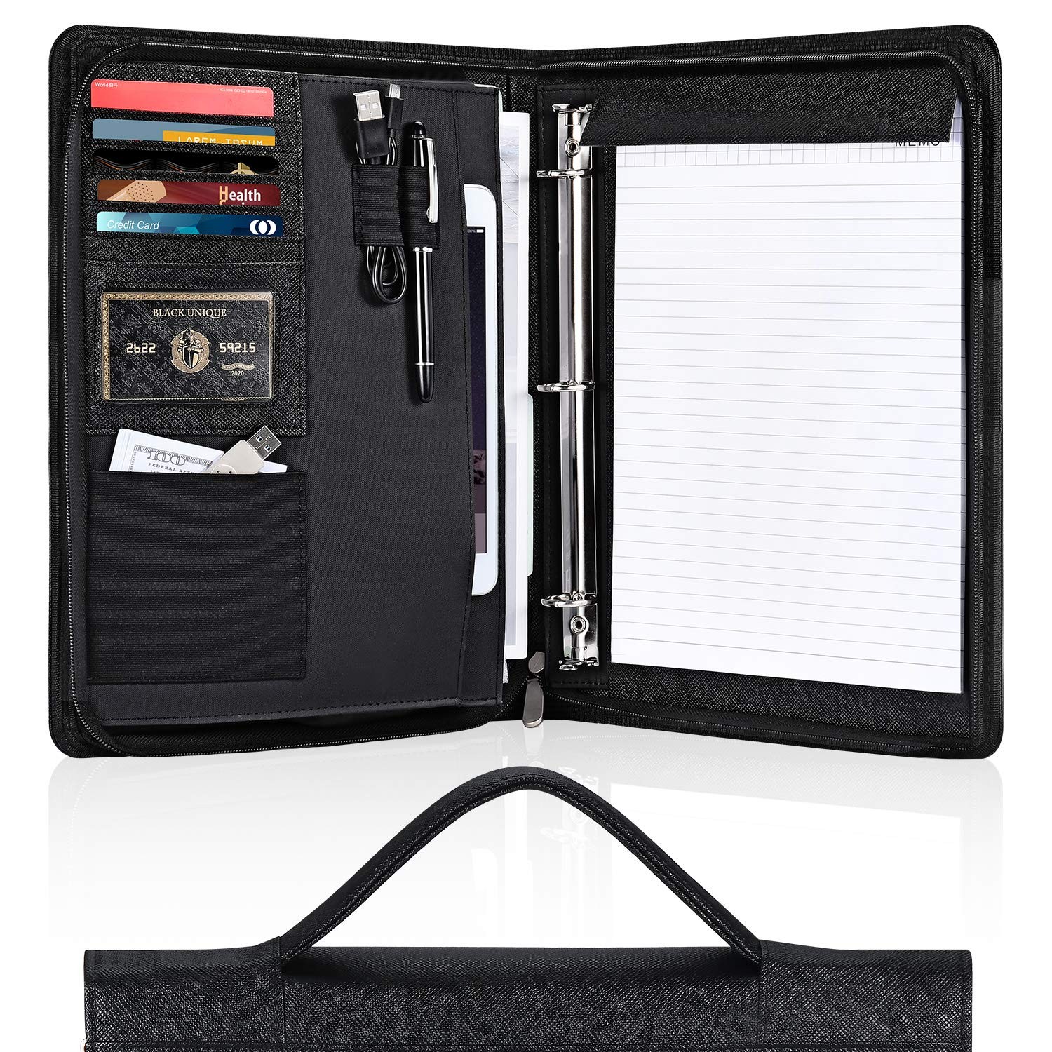 Portfolio Binder, 3 Ring Binder Portfolio Organizer with Leather Folder Writi…