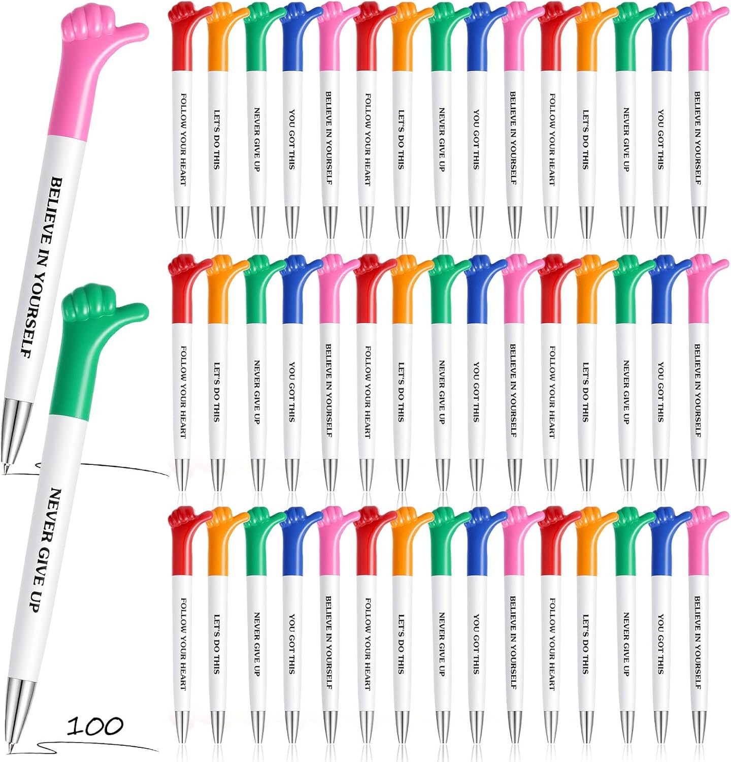 100 Pack Inspirational Quotes Thumbs up Pens Thank You Christmas Gifts Bulk Empl
