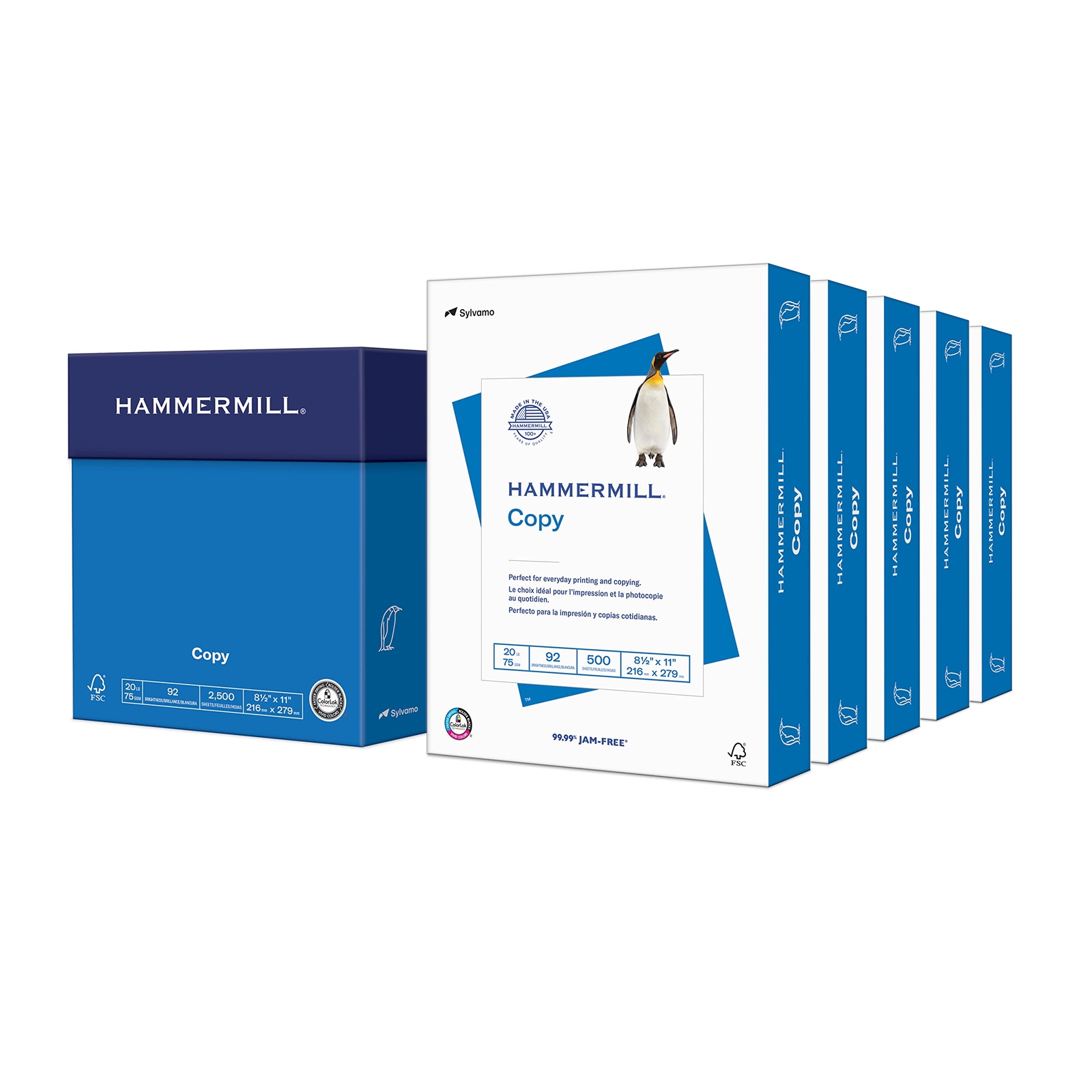 Hammermill Copy Paper 5 Reams 2500 Sheets US Letter 20lb 92 Bright White