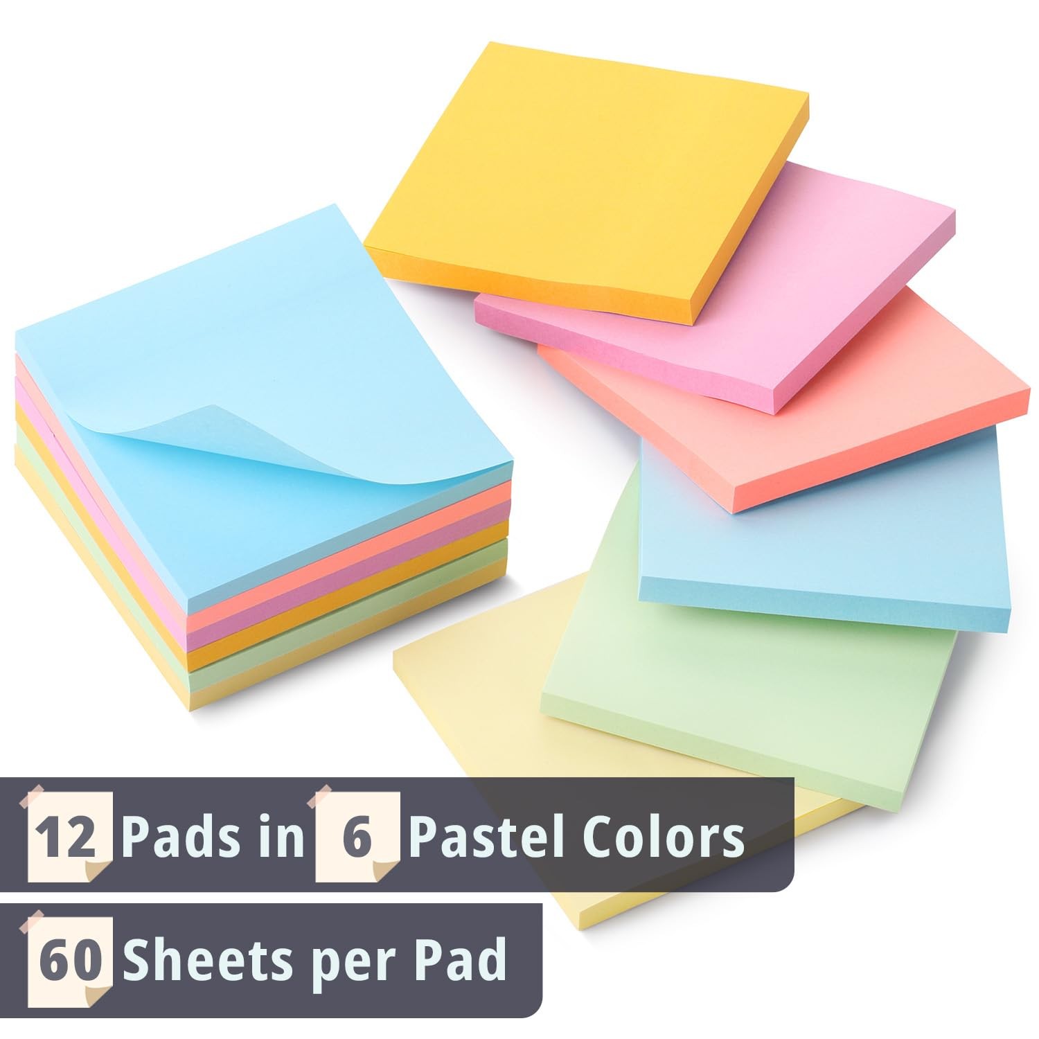 Mr. Pen- Pastel Sticky Notes, 3×3, 12 Pads, 720 Sheets, Colorful Sticky Notes