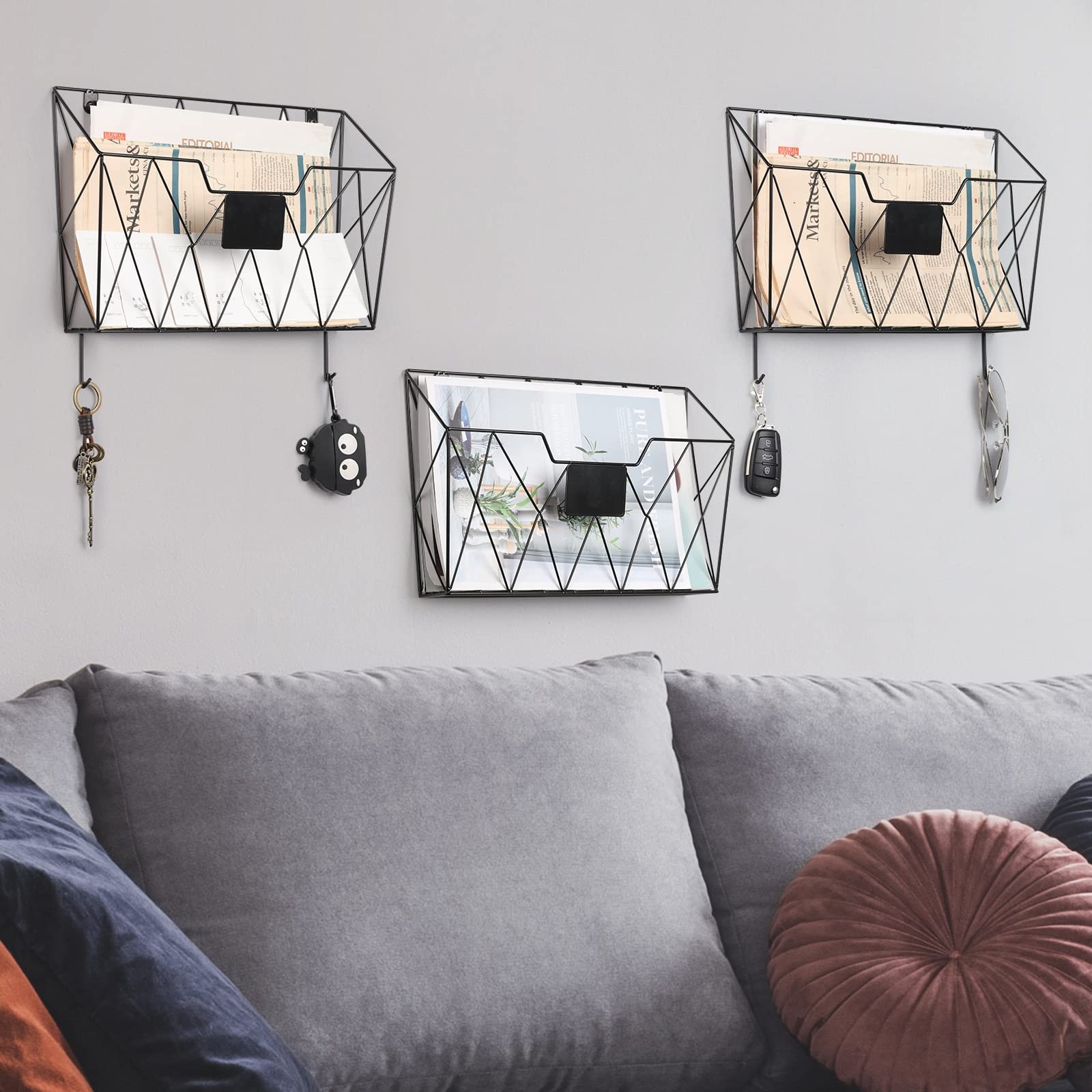 Wall File Organizer for Office Hanging Wall File Holder and Basket Set of 3 H…