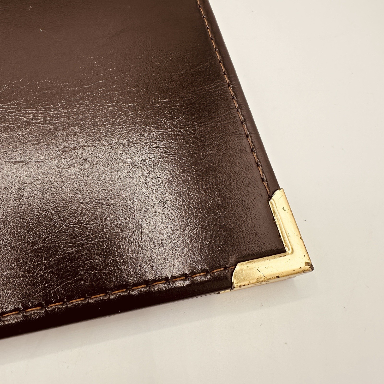 Samsill Leather Padfolio Portfolio Brown Gold Corners Pockets 9.5×12 USA 7001