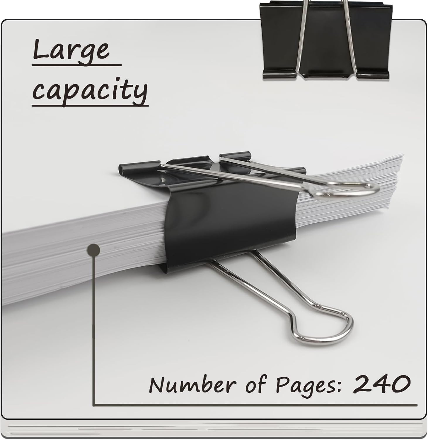 3-Inch Extra-Large Binder Clips – Heavy-Duty Black Paper Clamps, 75mm Width, 8-