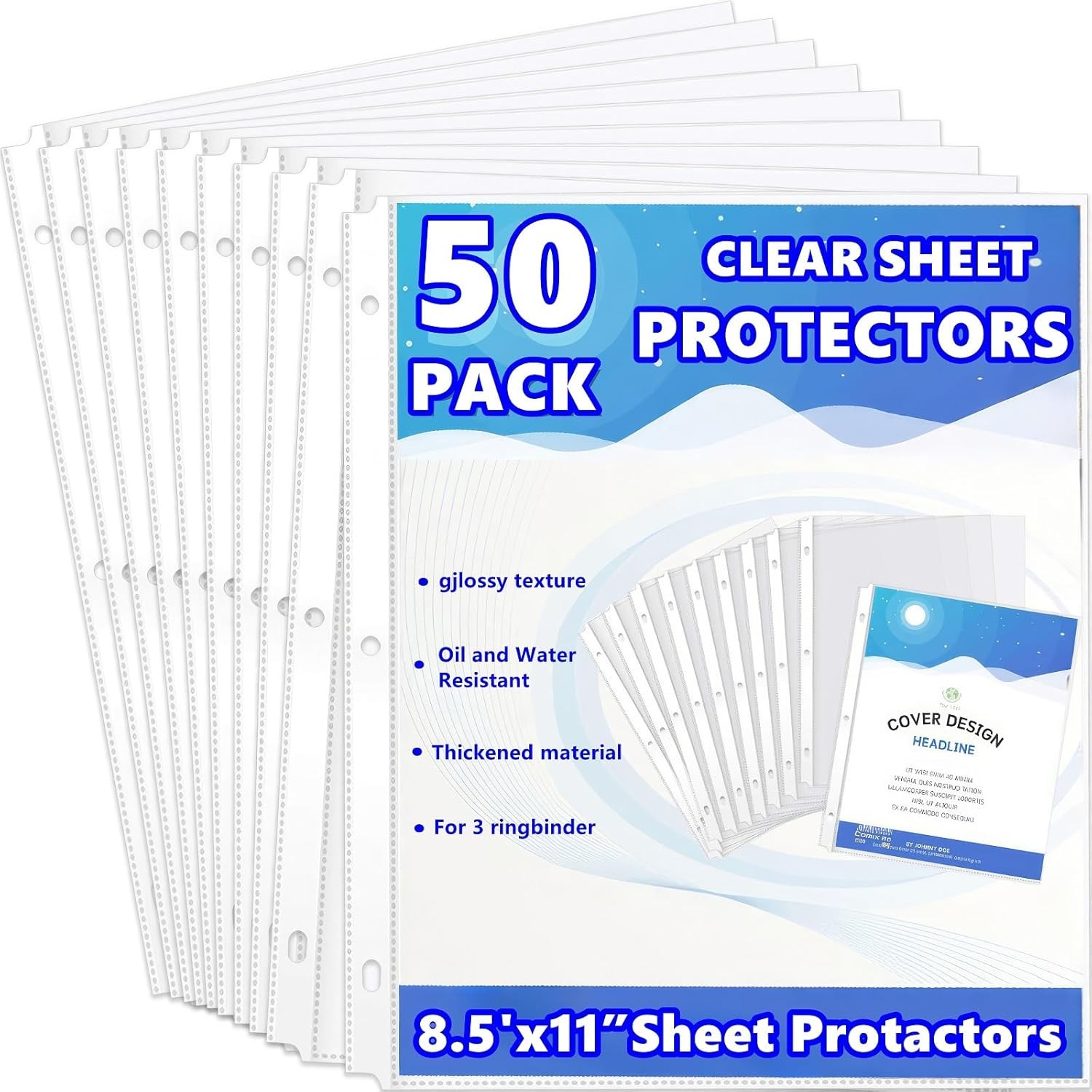 Top Loading 8.5 x 11 Inch Clear Plastic Sheet Protectors Sleeves for 3 Ring