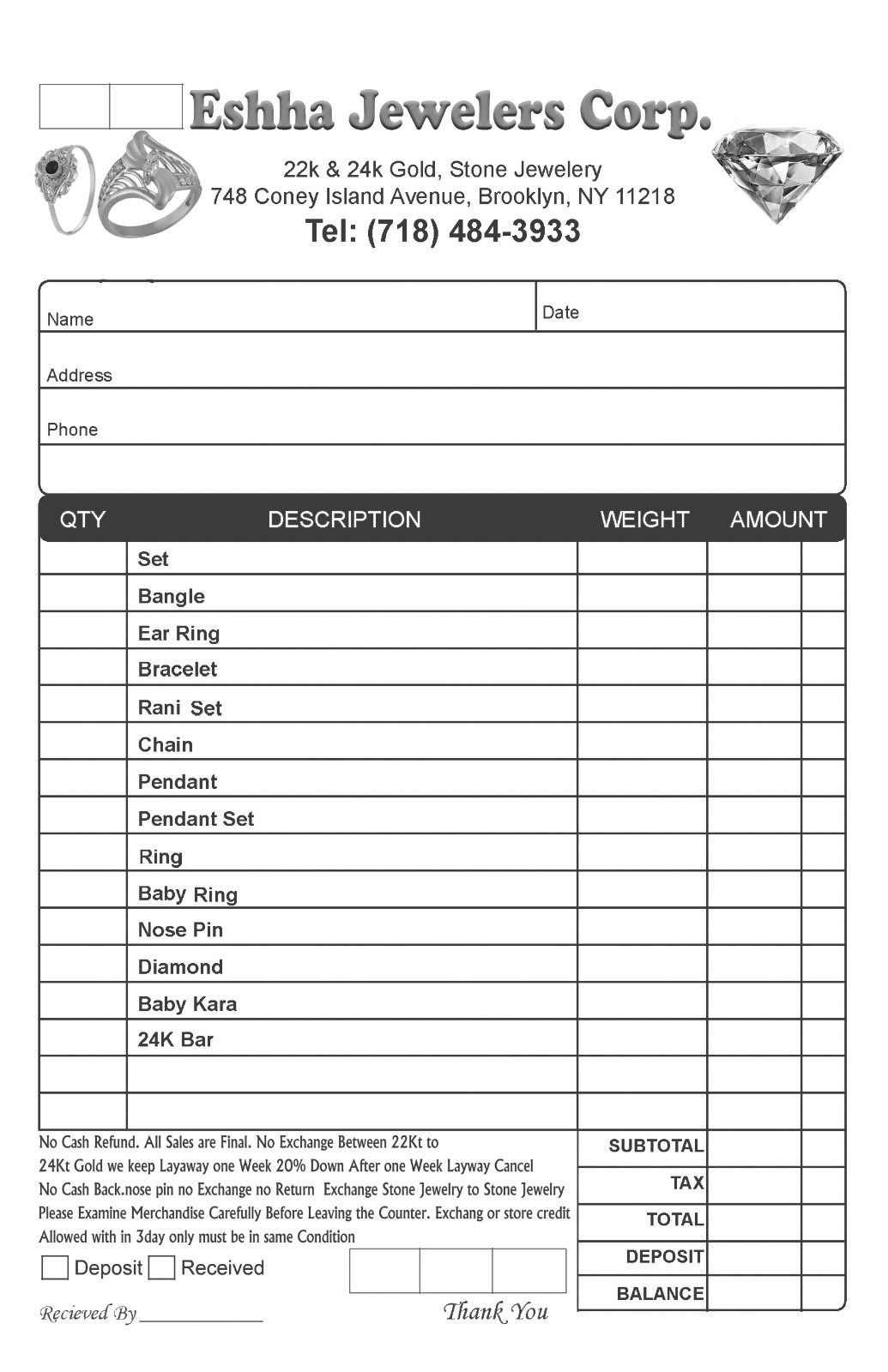 Custom 2-part NCR Wrap Around Invoice Book (250 White/Yellow Sets, 5 Books)