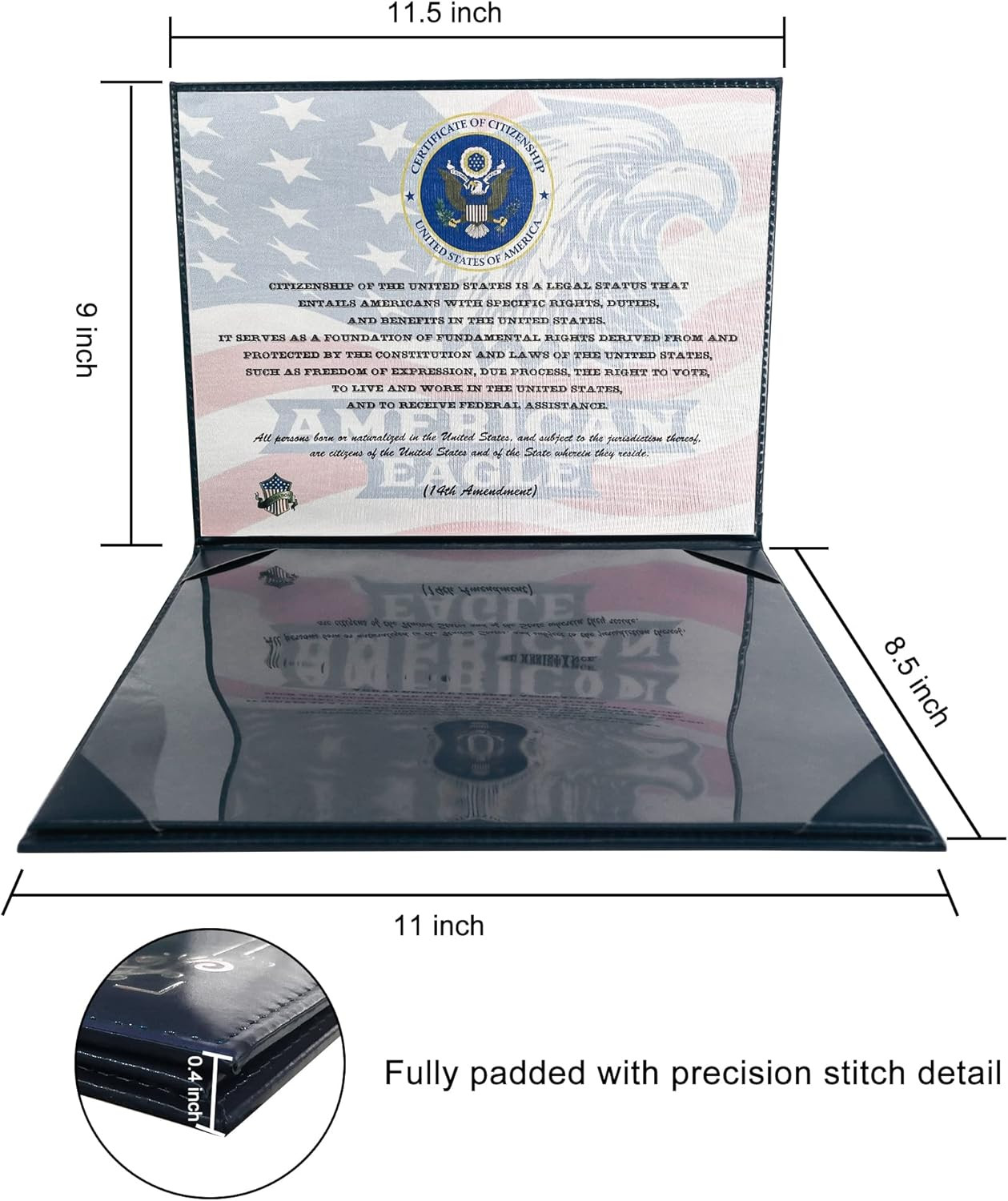 Deluxe US Citizenship Certificate Holder 2025 Naturalization Padded PU Leathe…