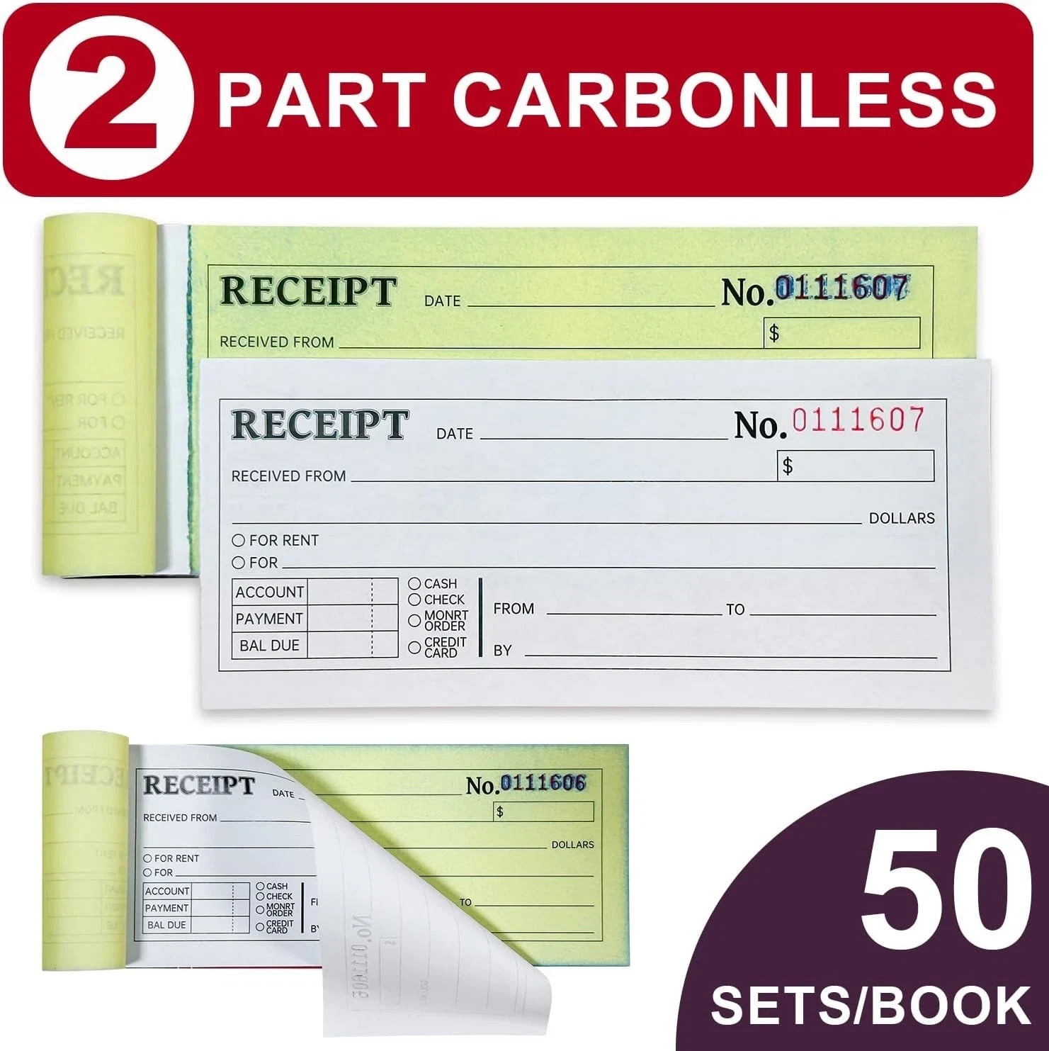 6-Pack Carbonless Receipt Book for Small Business – Money & Rent Receipts,…