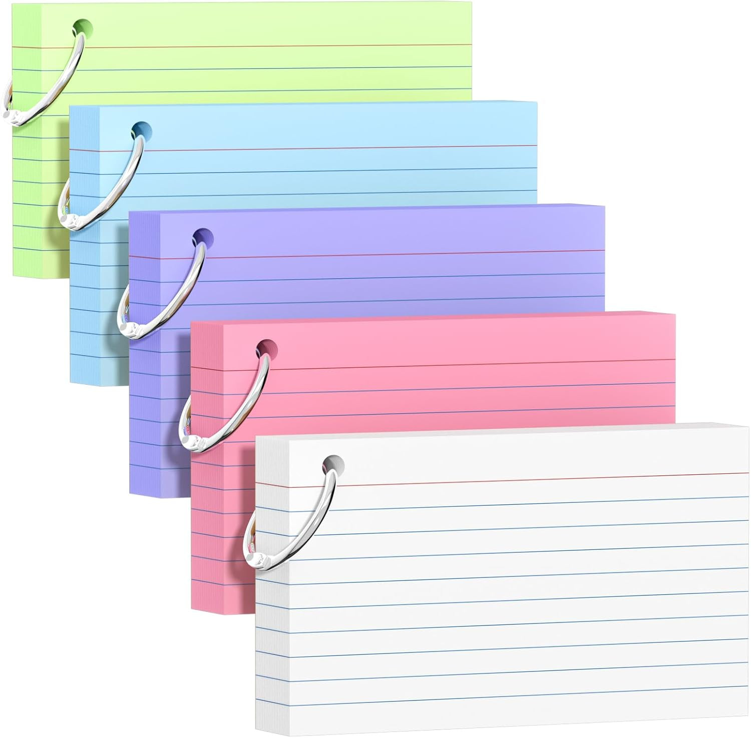 250 Count Colored Index Cards 3X5 Inch with Key Ring, 180Gsm Heavy Weight Flash