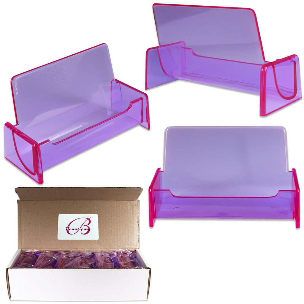 12PCS Clear Purple Acrylic Office Business Card Holder Display Stand Desktop