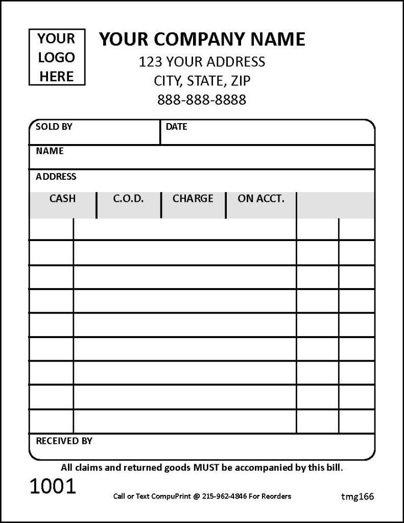 Custom Small Retail Receipt Forms / 2 Part or 3 Part / 4.25 x 5.5 / TMG166