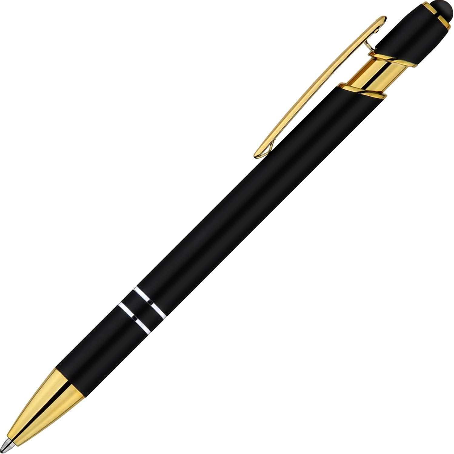 12 Pack Black Gold Ballpoint Pen with Stylus Tip, 1.0 Mm Black Ink Smooth Writin