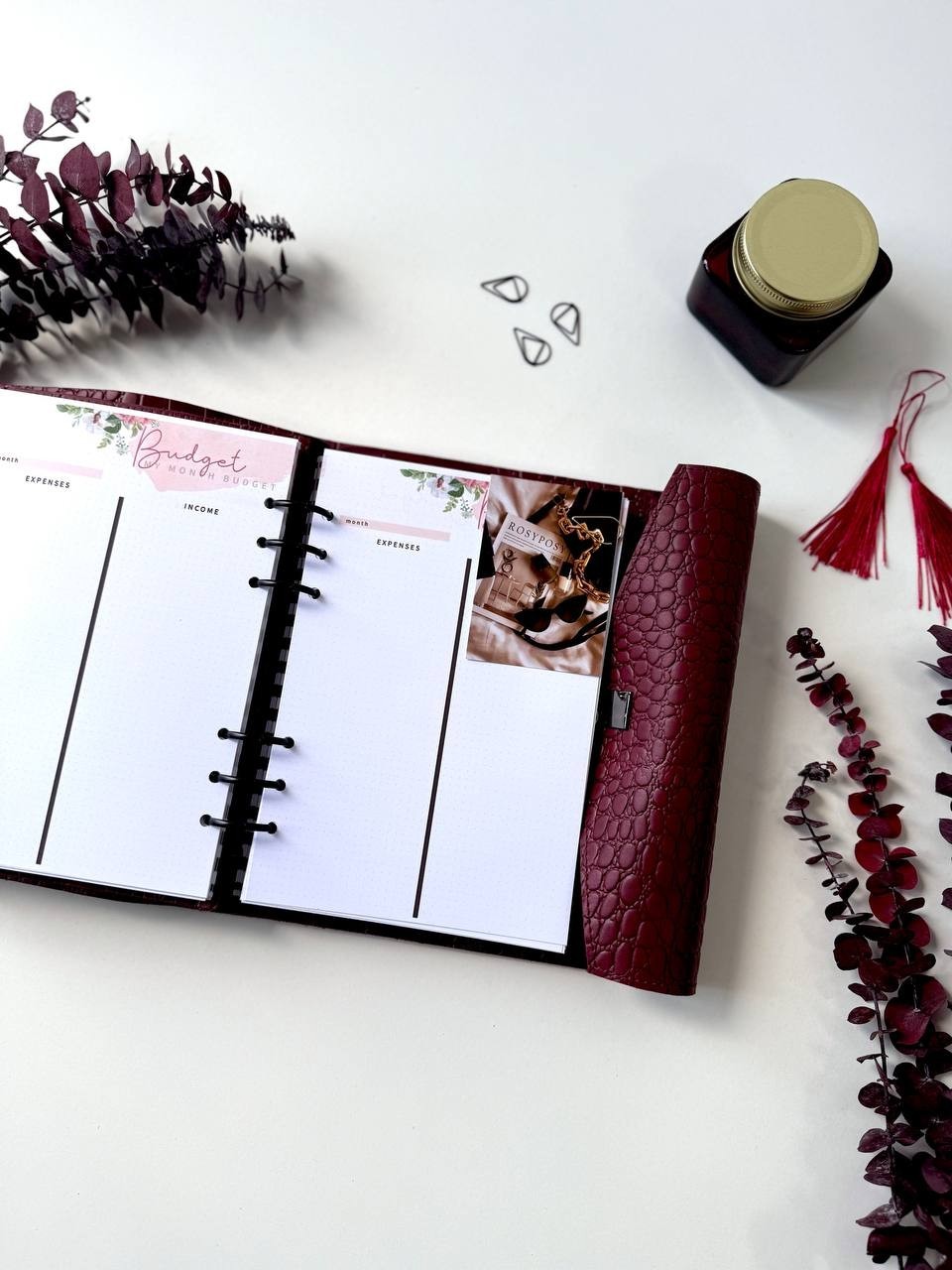 Luxurious A5 Genuine Leather Organizer – Deep Burgundy Croc Print.