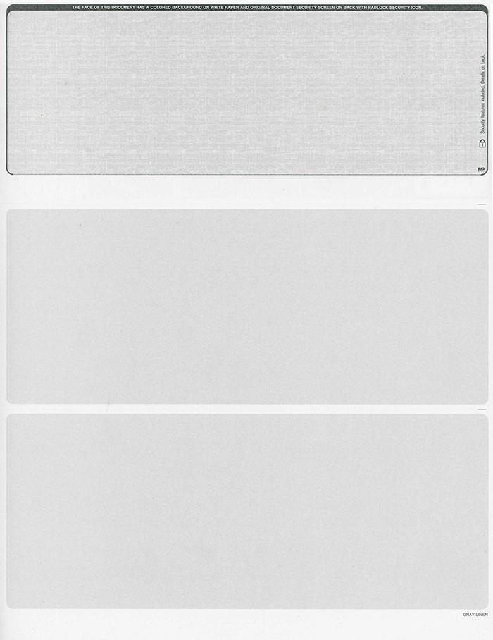 500 Blank Security Check Paper Stock – Checks on Top (Linen Grey)